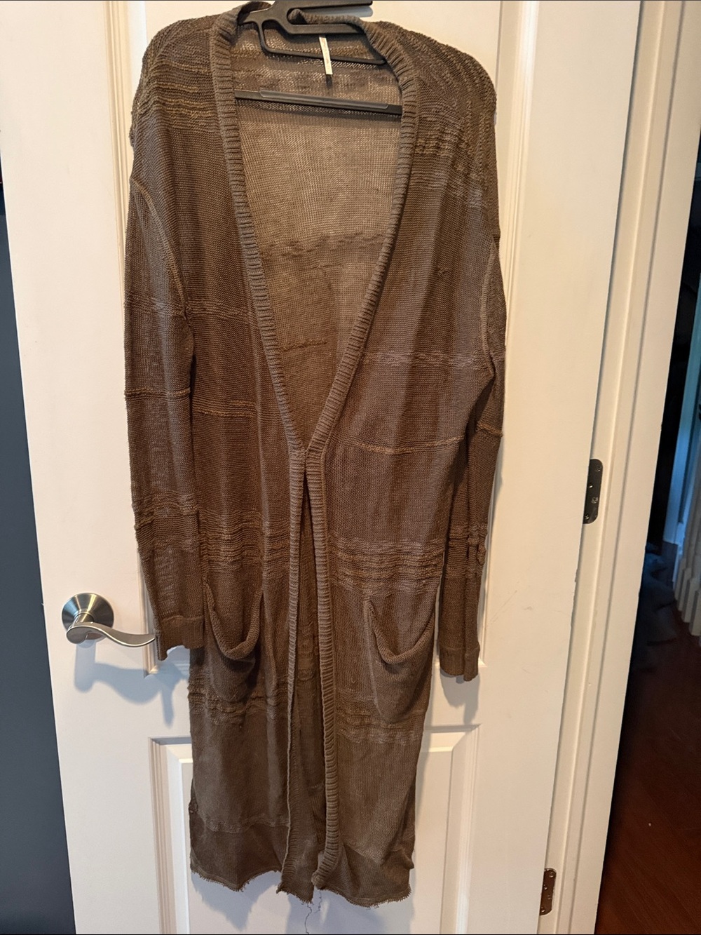 Free People Long Open-Front Brown Knit Cardigan